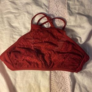 deep red halter lace bikini top